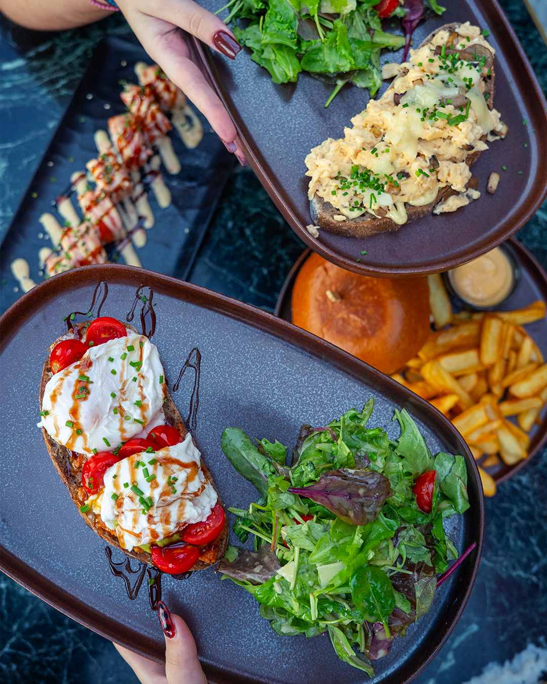 Brunch spread at Al Hayat with eggs and fresh bread