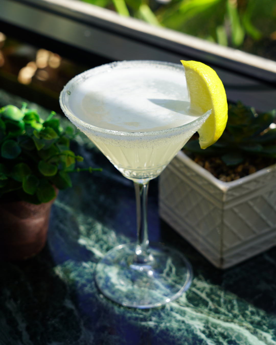 Amber citrus cocktail with sugared rim