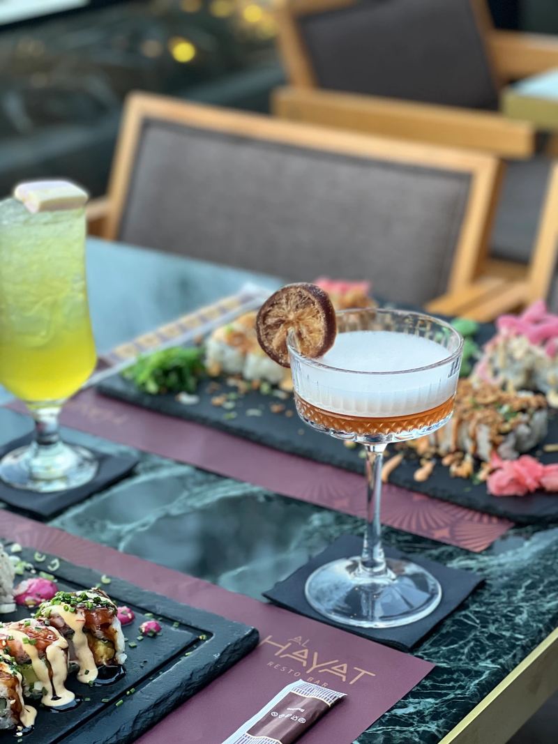 Cocktails served on the terrace at Al Hayat Resto Bar in Rhodes